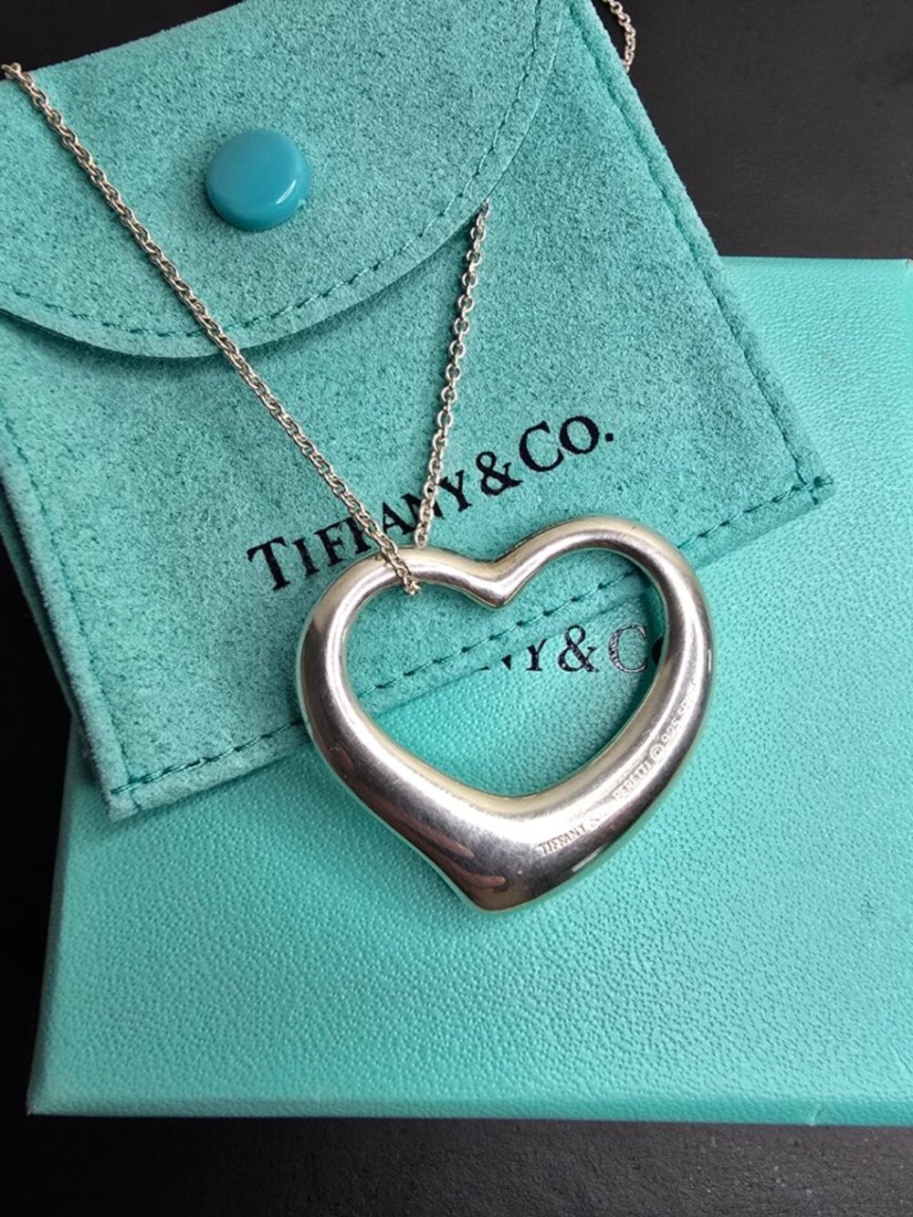 Tiffany & Co Elsa Peretti 34mm Open Heart Pendant on 30.5" Chain - Picture 7 of 7